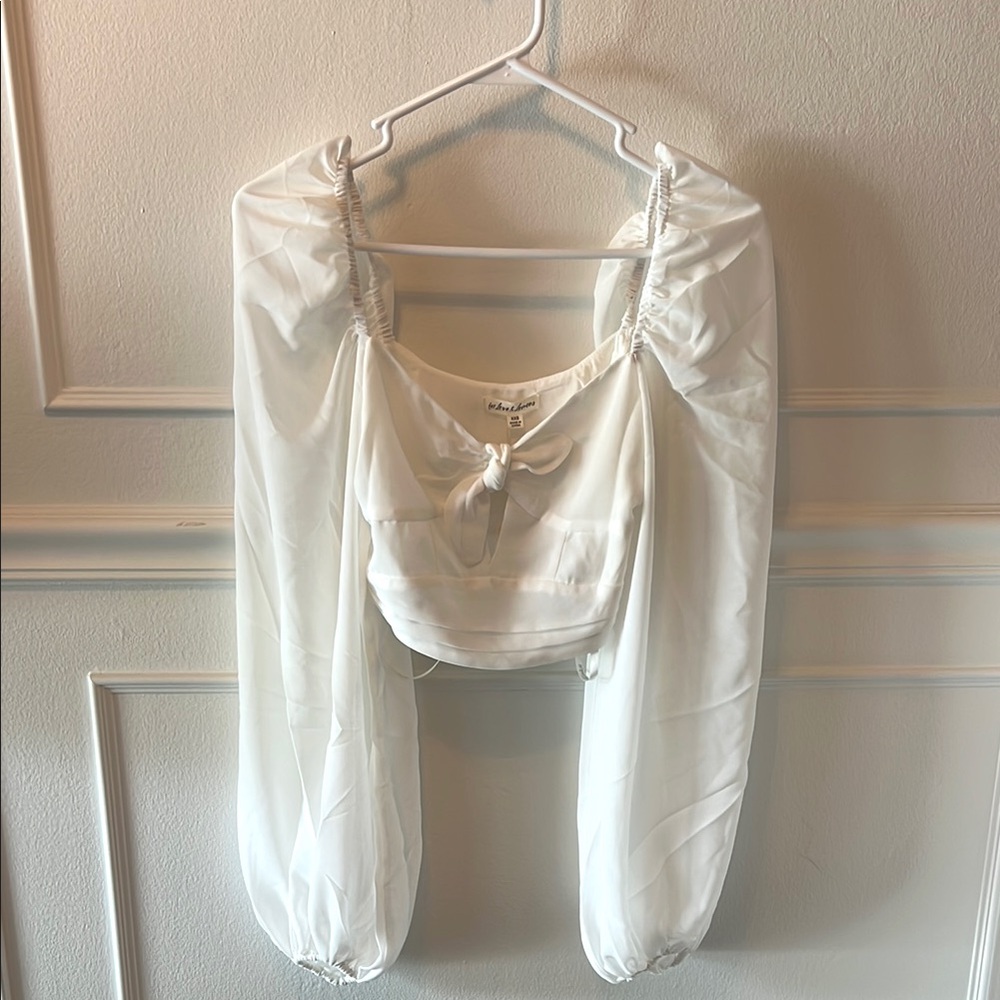 For Love & Lemons Trisha NWT XXS White Bow Tie Long Sleeve Crop Top